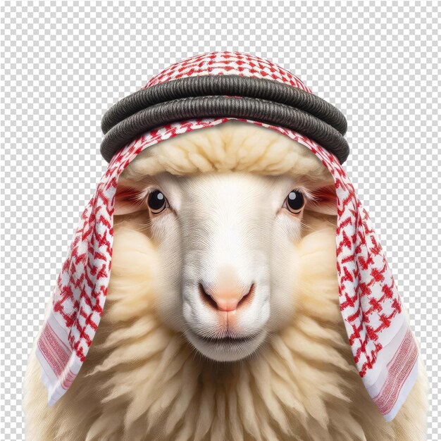 Un Mouton Avec Un Foulard Rouge Et Blanc Sur La Tête