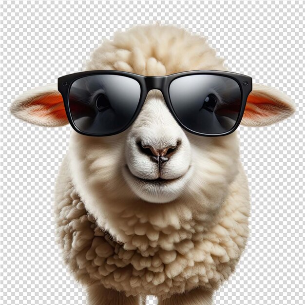 PSD un mouton avec des lunettes de soleil et une image d'un mouton avec le mot mouton dessus