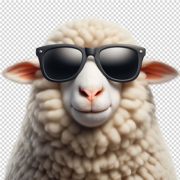 PSD un mouton avec des lunettes de soleil et une photo d'un mouton dessus