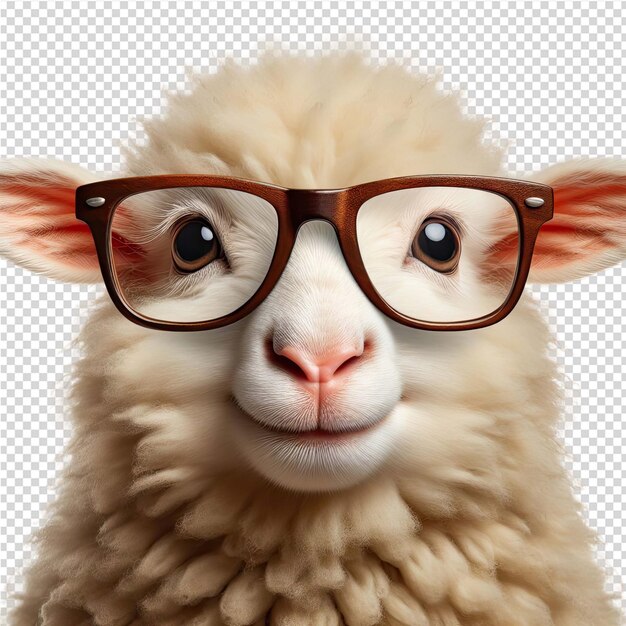 PSD un mouton portant des lunettes avec un bord brun et un œil noir