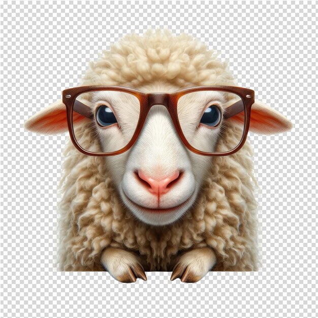 PSD un mouton portant des lunettes et une paire de lunettes