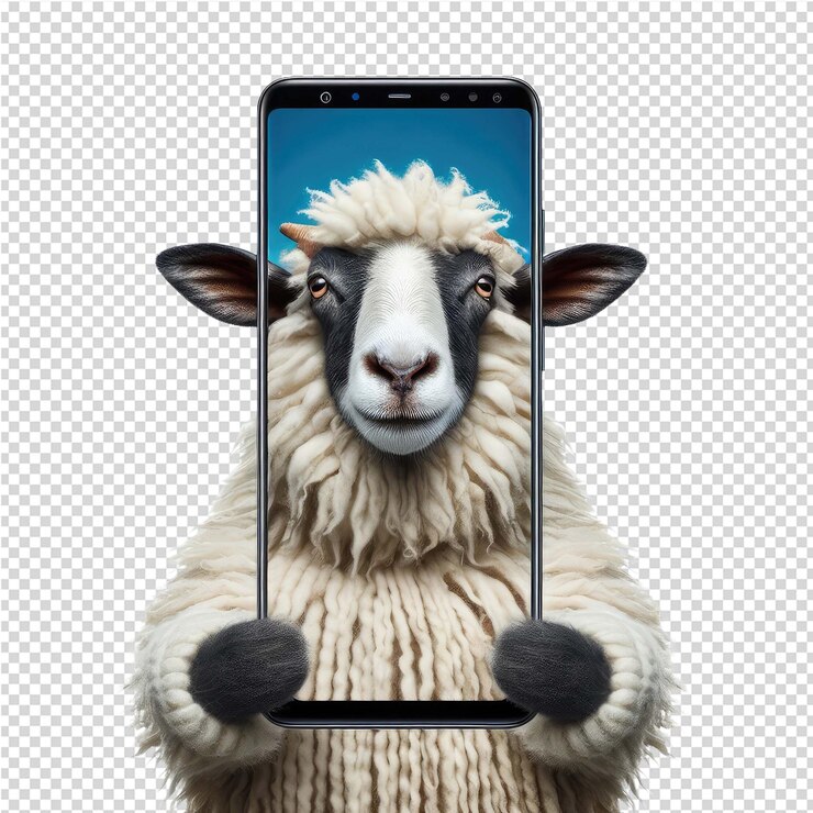 PSD un mouton avec un téléphone qui dit moutons sur lui