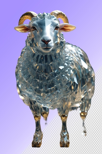 PSD un mouton avec un visage bleu et une chaîne d'or sur son cou