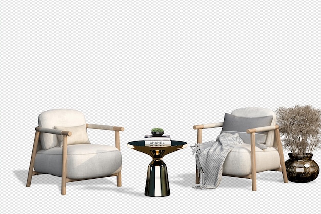 Móveis interiores PSD definidos em renderização em 3D