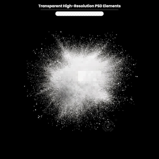 PSD movimento de congelamento de pó de cor branca explodindo em fundo escuro