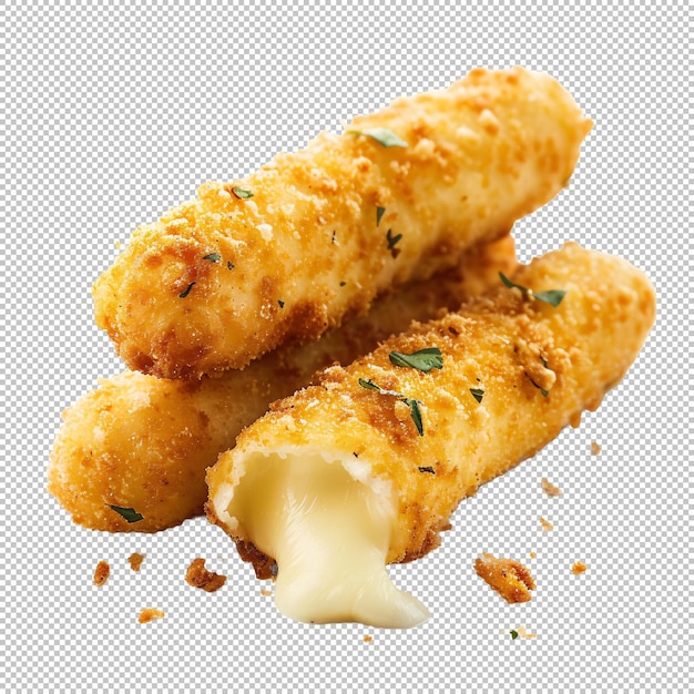 Mozzarella Palos con queso derretido aislados sobre un fondo transparente