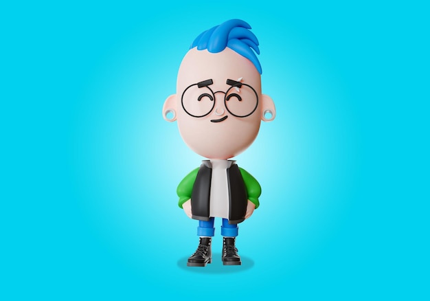Muchacho elegante 3D con el pelo azul