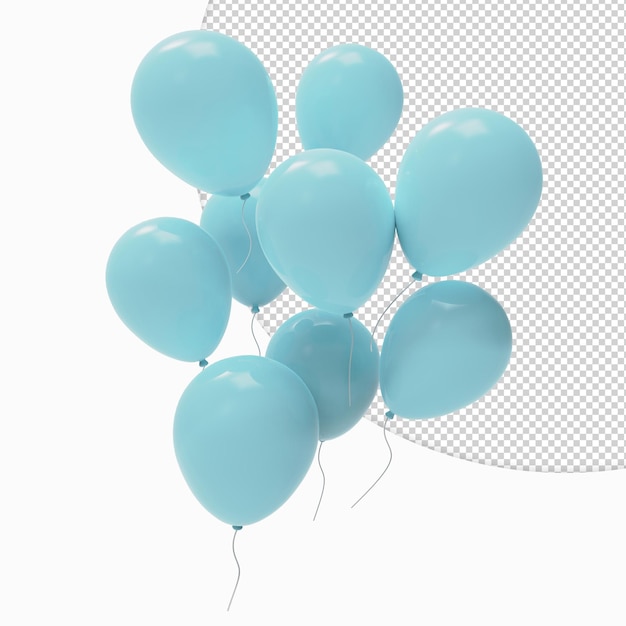 Muchos globos cian sobre fondo transparente