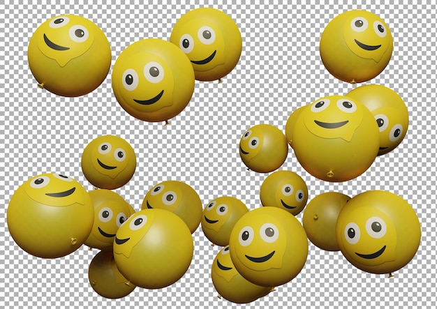 Muchos globos voladores con emoticono sobre fondo blanco Diseño de promoción de redes sociales activos y comunicación