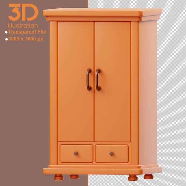 Muebles 3D Rendering Iconos Armario sobre fondo aislado png
