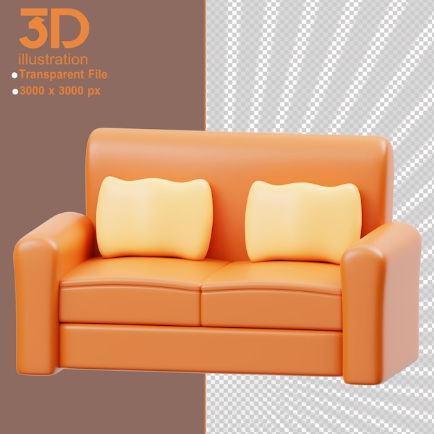 Muebles 3d rendering iconos sofá sobre fondo aislado png