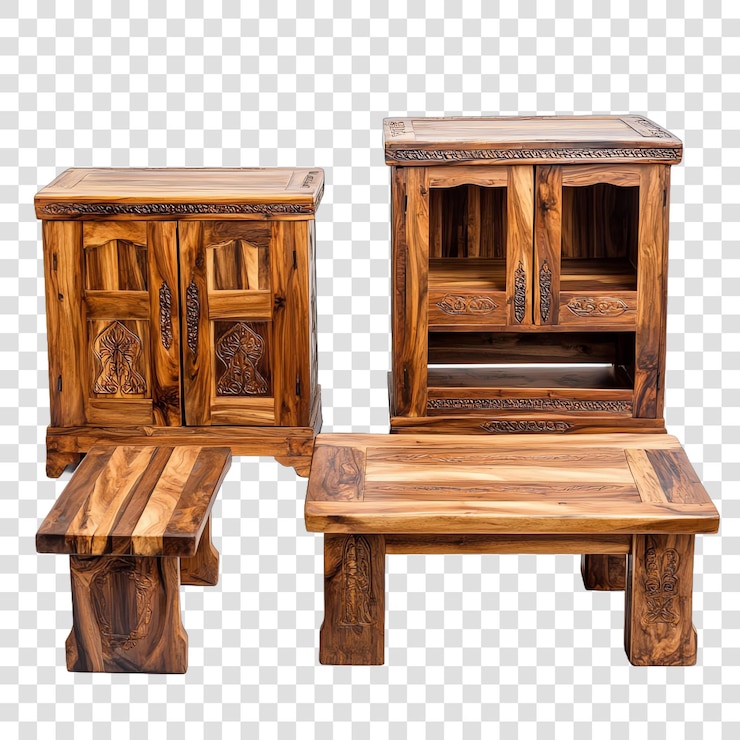 PSD muebles de madera de sheesham hechos a mano aislados sobre un fondo transparente