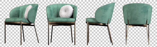 Muebles de terciopelo verde natural sillas recortadas en fondos transparentes renderizado en 3d png