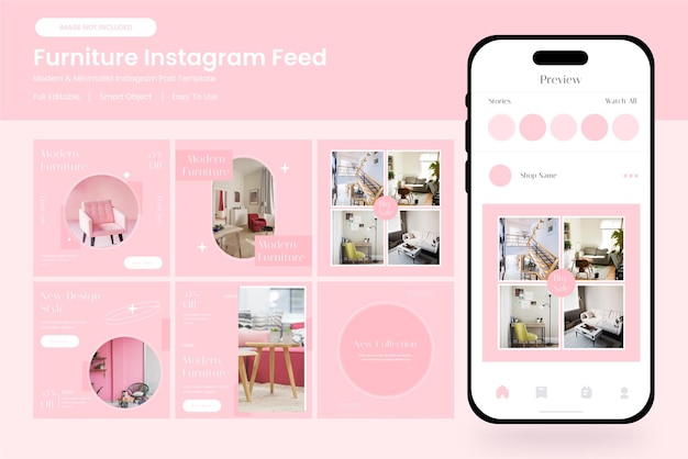 PSD muebles vector minimalista plantilla de publicación de redes sociales estética