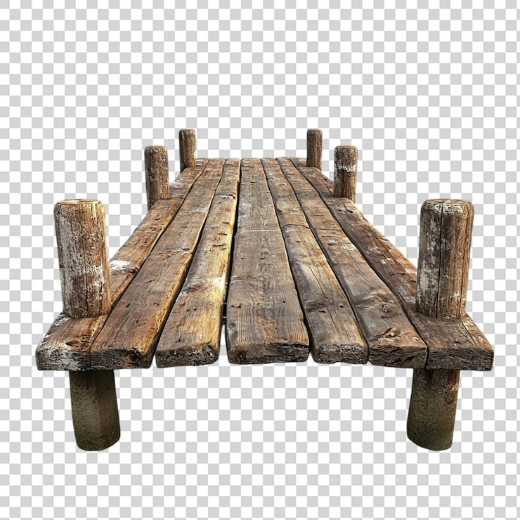 PSD muelle de madera aislado sobre un fondo transparente
