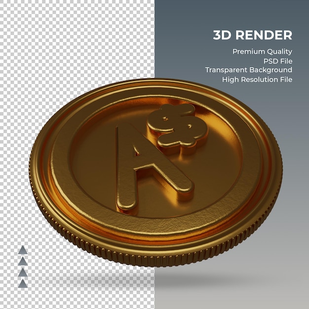Münze australischer Dollar Währungssymbol gold 3D-Rendering linke Ansicht
