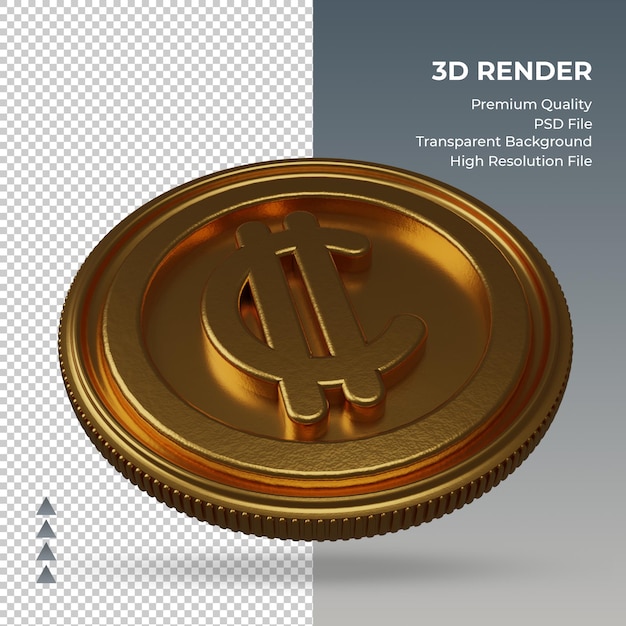 Münze Costa Rica Doppelpunkt Währungssymbol Gold 3D-Rendering linke Ansicht