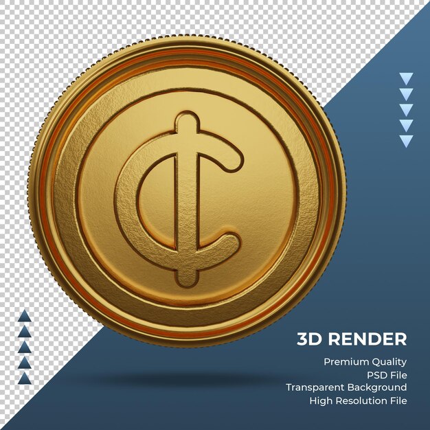 Münze Ghana Cedis Währungssymbol Gold 3D-Rendering-Front