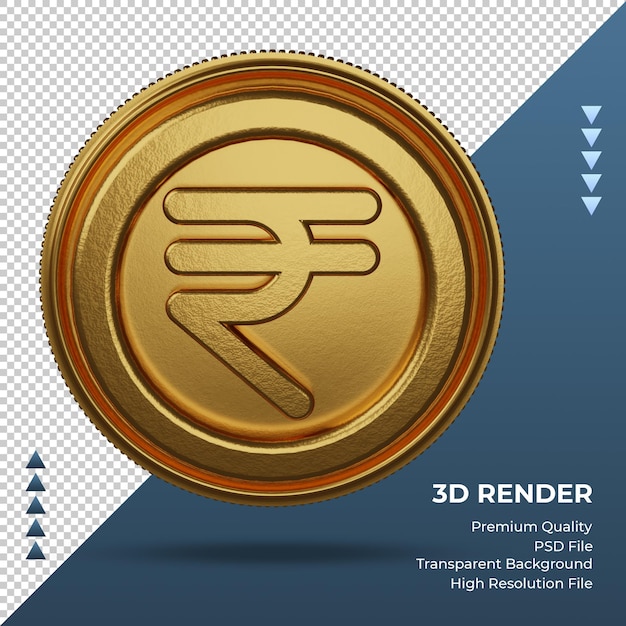 Münze Indische Rupie Währungssymbol Gold 3D-Rendering-Front