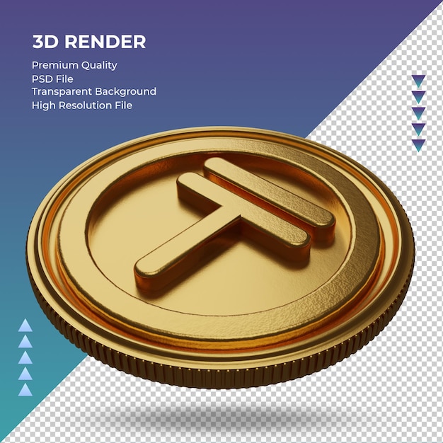 Münze Kasachstan Tenge Währungssymbol gold 3D-Rendering rechte Ansicht