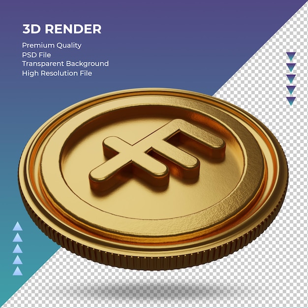 Münze Schweizer Franken Währungssymbol Gold 3D-Rendering rechte Ansicht