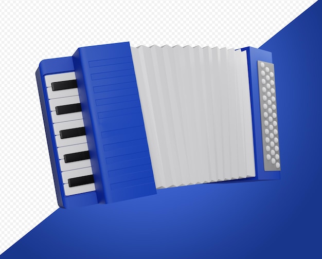 PSD se muestra un acordeón azul y blanco con las teclas hacia arriba.