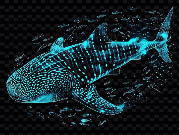 PSD se muestra una ballena con luces azules y verdes en la espalda