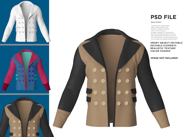 Se muestra una chaqueta de mujer con el texto psdd.