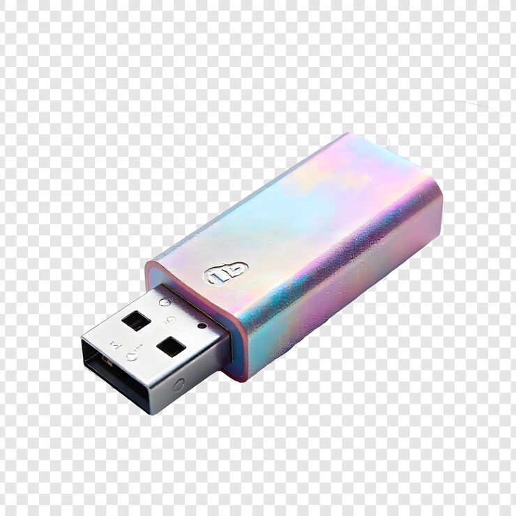 PSD se muestra un conector usb con un botón blanco y azul
