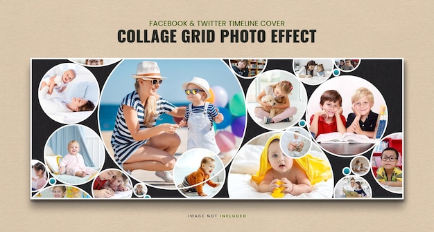 PSD se muestra un efecto de foto de cuadrícula de collage en una página.