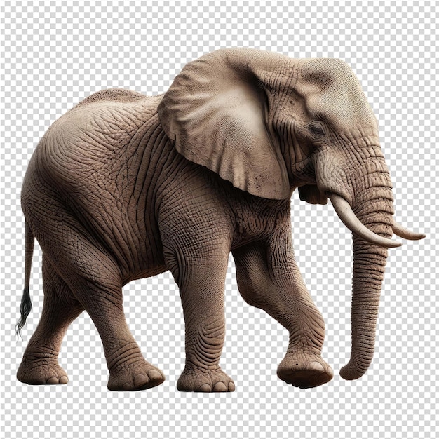 Se muestra un elefante marrón con colmillos