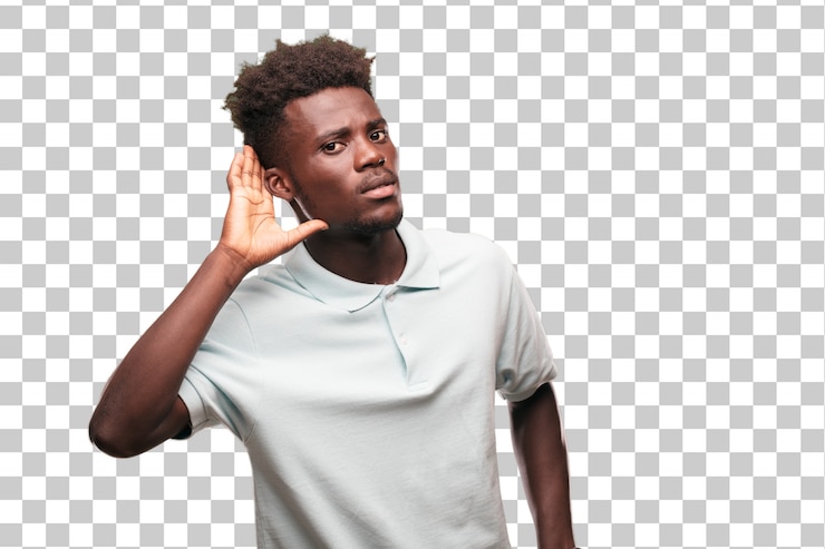 PSD muestra fresca joven del hombre negro. cortar persona contra fondo monocromo