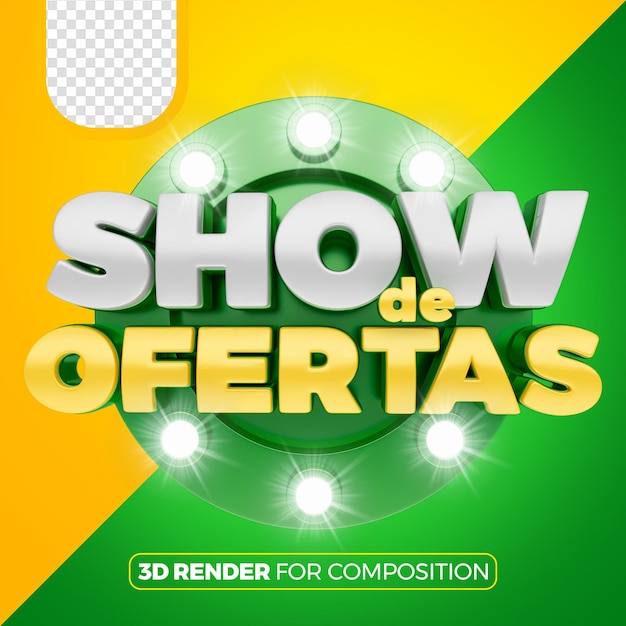 Muestra de ofertas en Brasil haciendo portugués 3D verde desde el frente