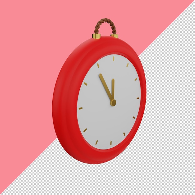 Se muestra un reloj rojo con la hora 12 : 00 frente a un fondo rosa y blanco.