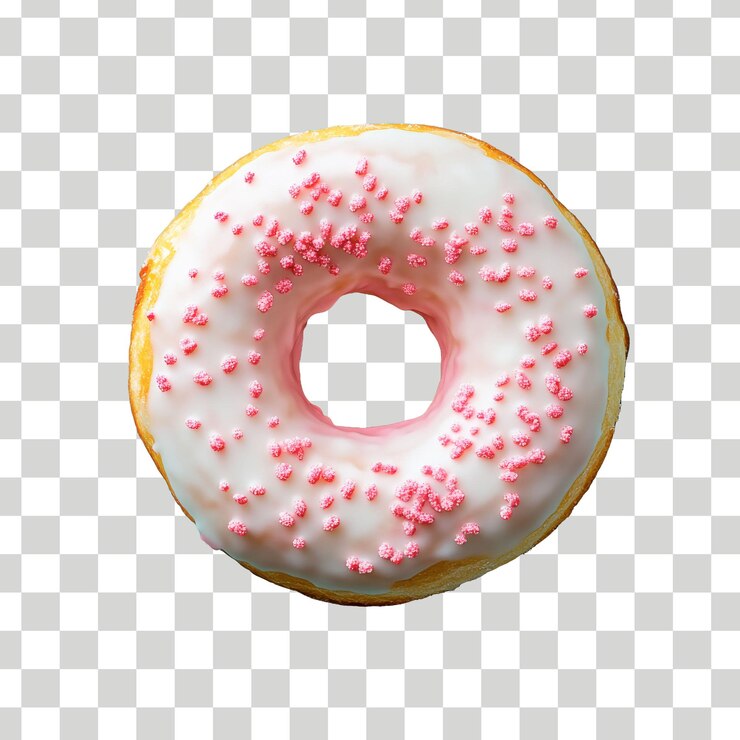se muestra una rosquilla con salpicaduras rosadas
