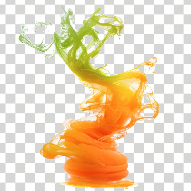 se muestra una salpicadura amarilla y naranja de líquido naranja en un fondo a cuadros