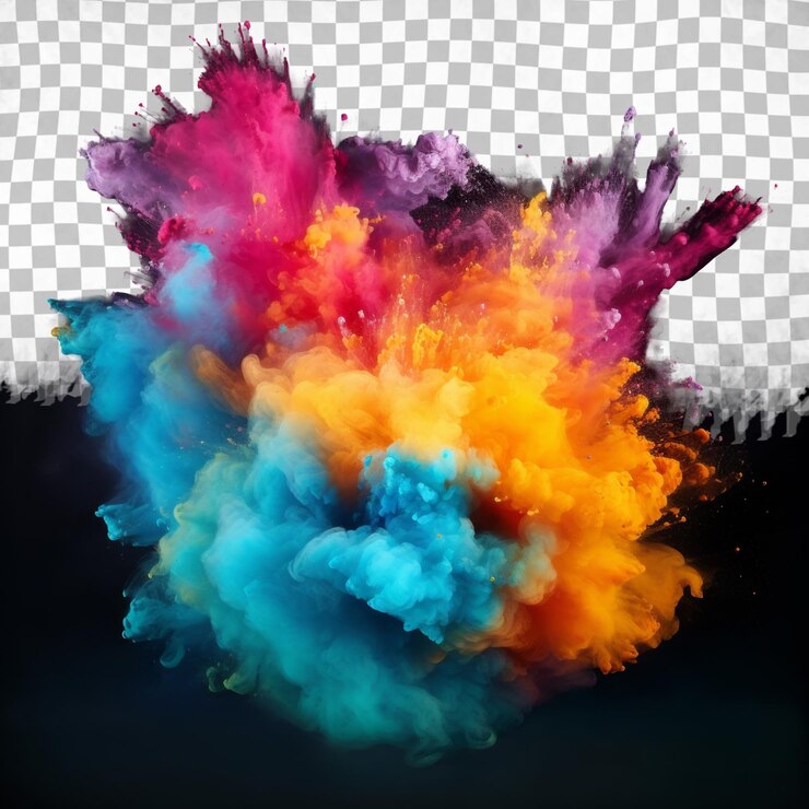 PSD se muestra una salpicadura colorida de polvo de color con un fondo blanco