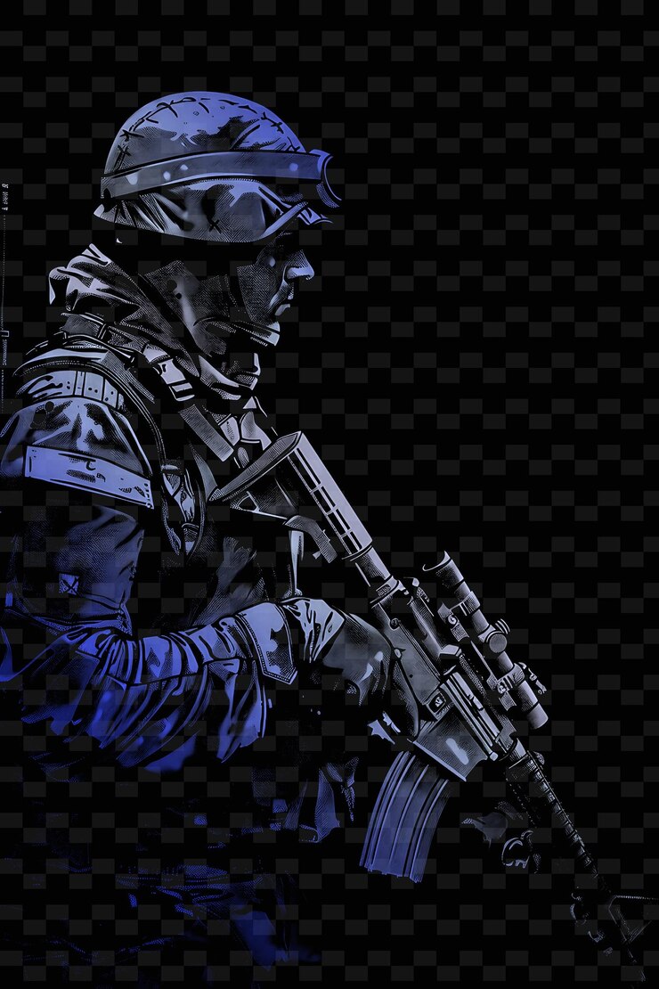 PSD se muestra a un soldado con un arma y un uniforme azul
