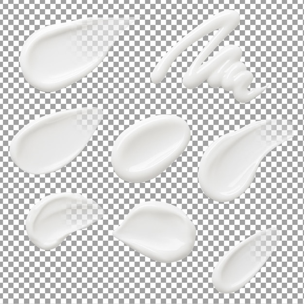 Muestras de crema cosmética en un fondo transparente