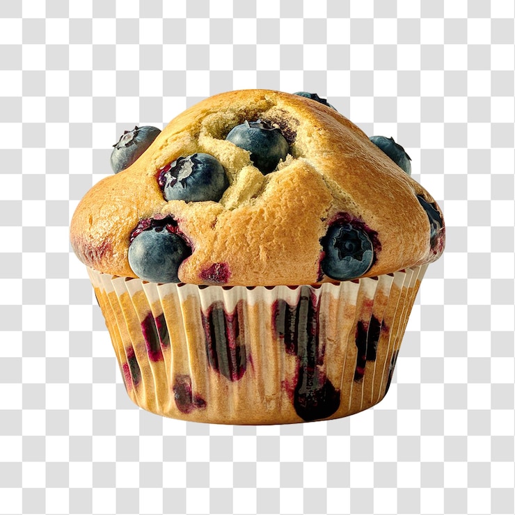 PSD un muffin de arándanos recién horneado aislado sobre un fondo transparente