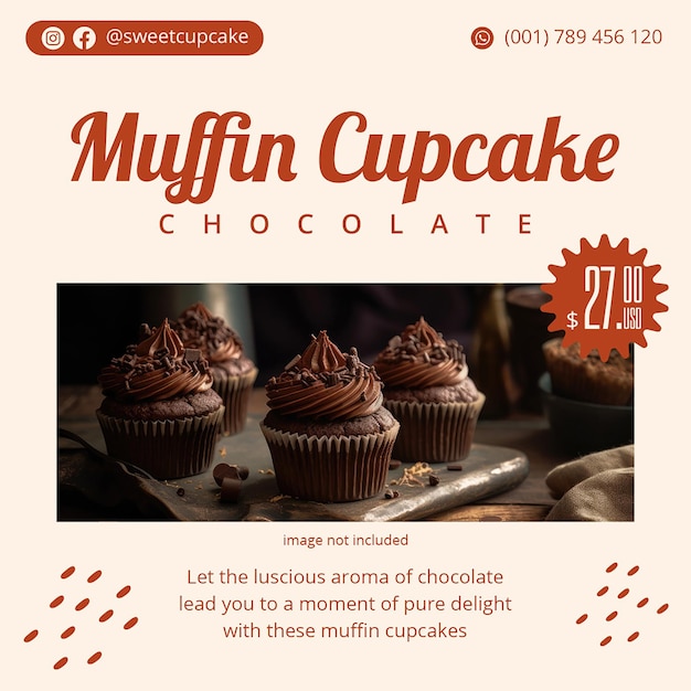 Muffin au chocolat sur fond de crème modèle de post Instagram