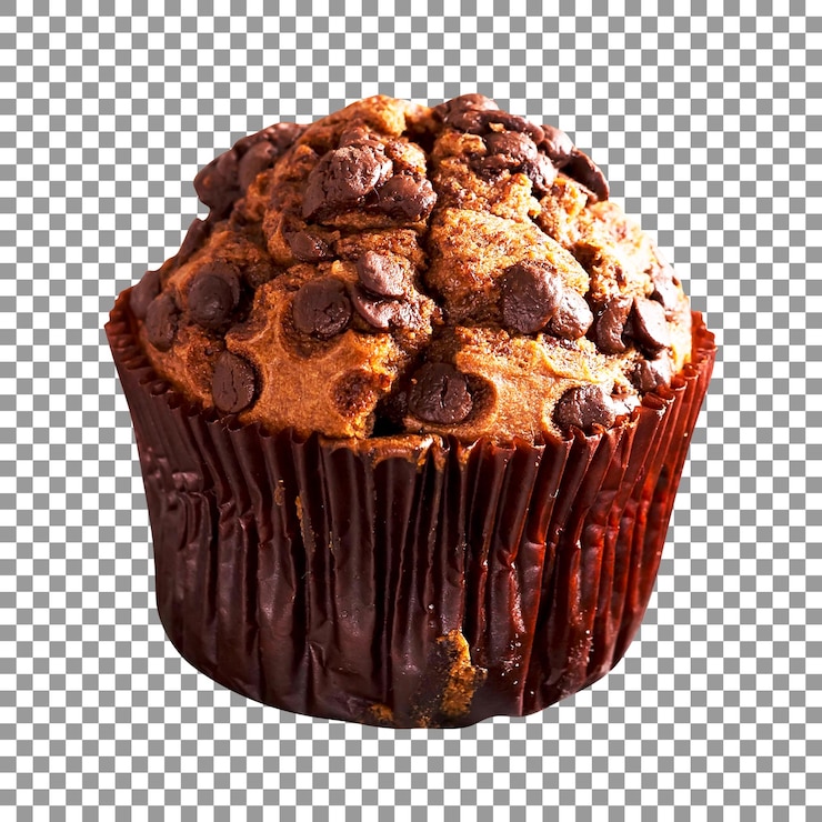 PSD muffin de chispas de chocolate con chispas de chocolate sobre fondo transparente