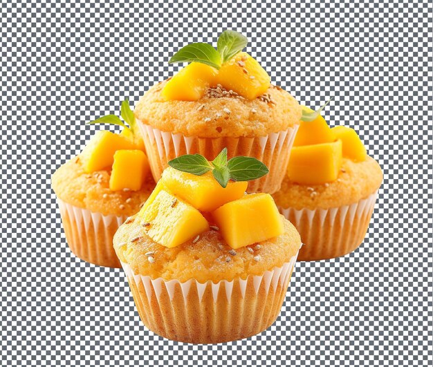 PSD muffins sucrés de mangue et de millet isolés sur un fond transparent