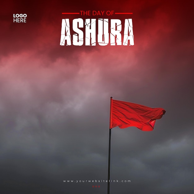 PSD muharram ashuras publica en las redes sociales una bandera roja en el desierto y un cielo rojo