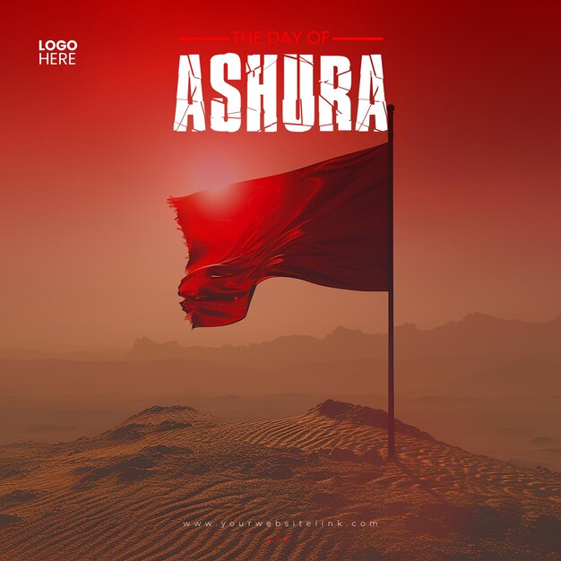 PSD muharram ashuras soziale medien posten rote flagge in der wüste und roten himmel