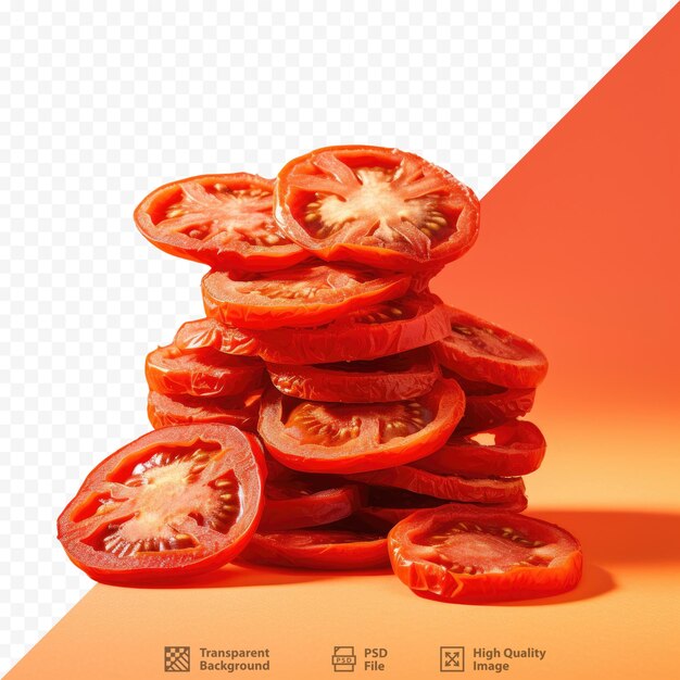 PSD muitas fatias secas de tomate cereja vermelho isoladas em fundo transparente