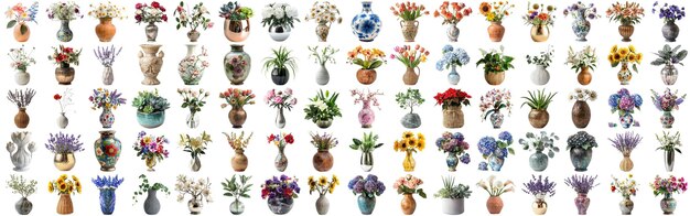 Muitas flores e plantas diferentes em vaso isolado fundo AIG44