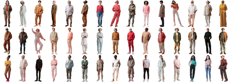 PSD muitas pessoas definidas em fundo isolado moda casual vestem estilo de bordas nítidas