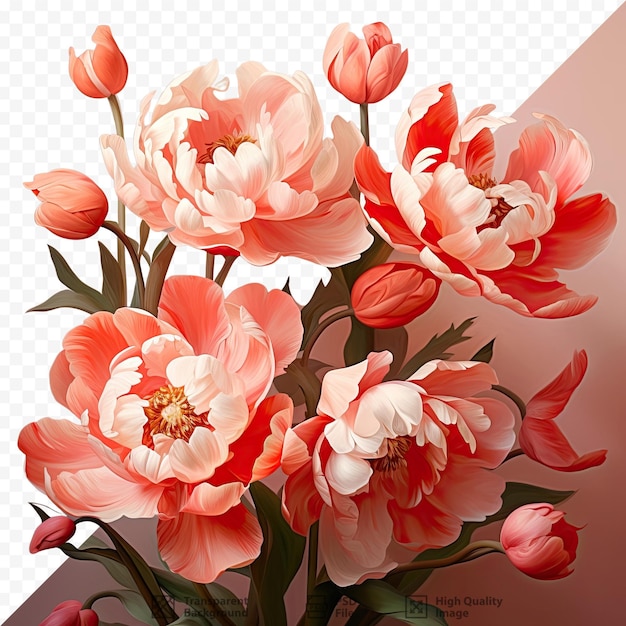 PSD muitas pétalas florescem de delicadas tulipas vermelhas na primavera