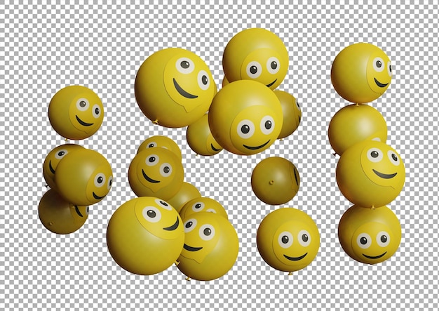 Muitos balões voadores com emoticon em fundo branco ativos de design de promoção de mídia social e comu